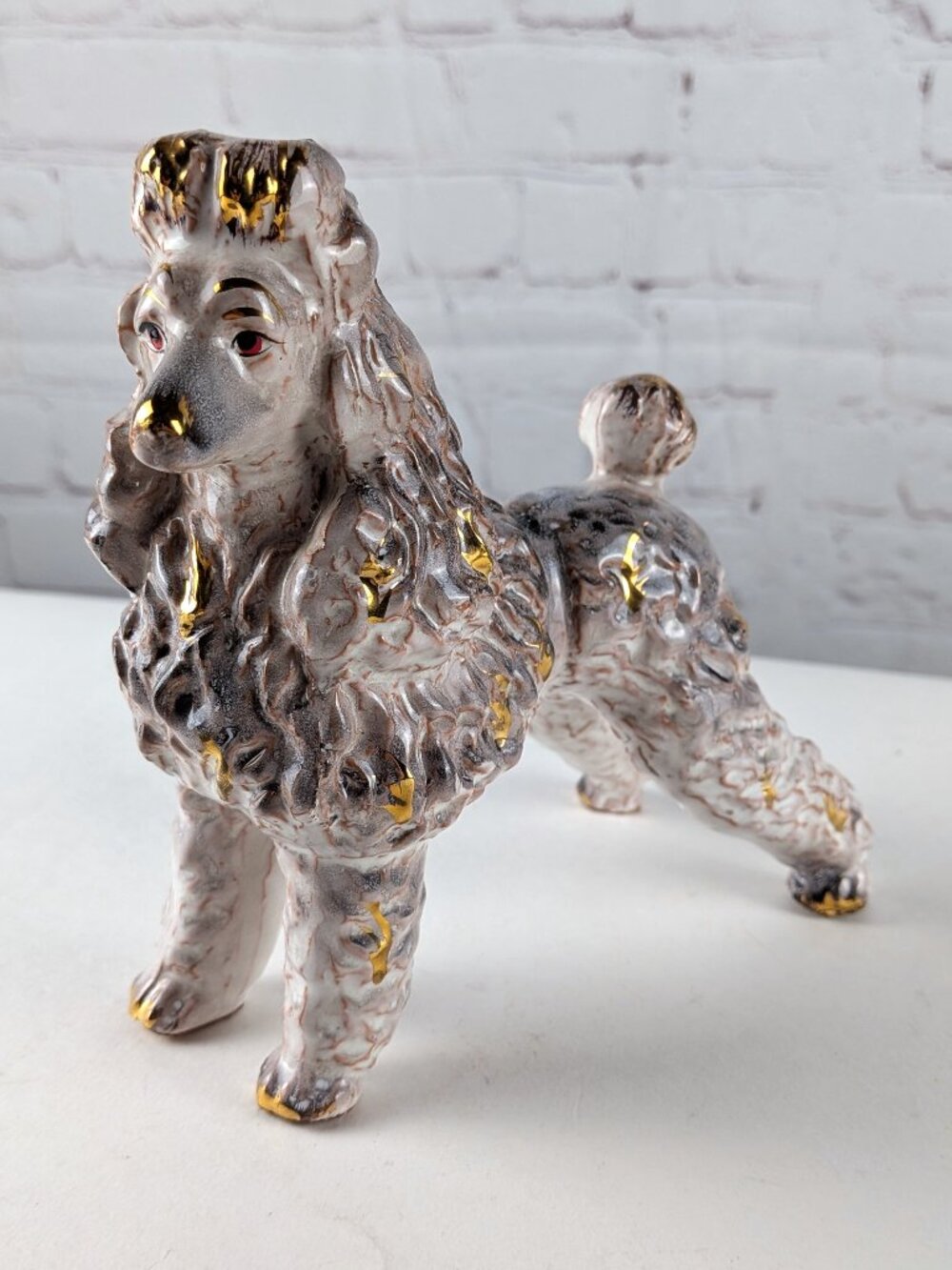 Vintage 50s/60s Pink/Gold Ceramic Poodle Statue - Picture 1 of 12